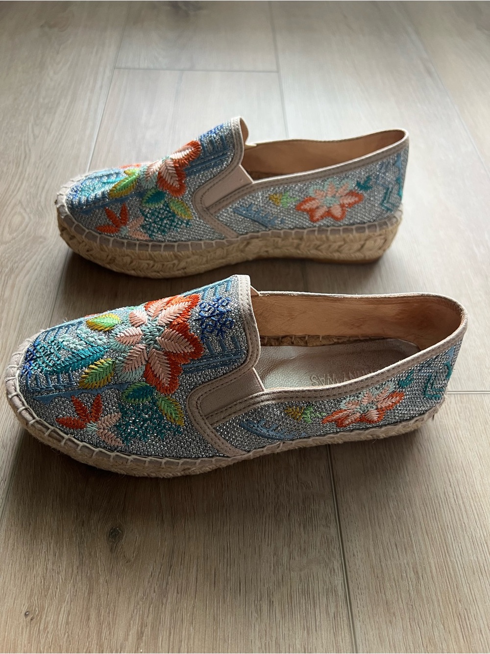 Johnny Was Blue Embroidered Floral Espadrilles - Picture 3 of 8